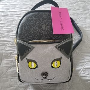 Betsey Johnson Kitsch Mini Backpack Vampire Cat & Spider Halloween Print NWT
